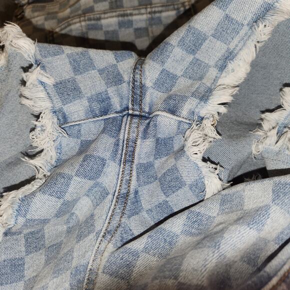 NO BO NO BOUNDARIES Denim Shortall Womens XL Blue Checkerboard Boho Cottagecore - Picture 10 of 12